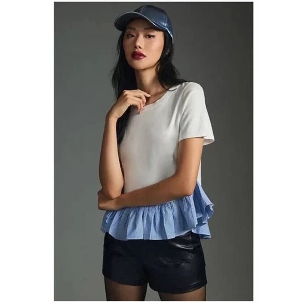 Anthropologie Maeve Ruffle Hem Tee